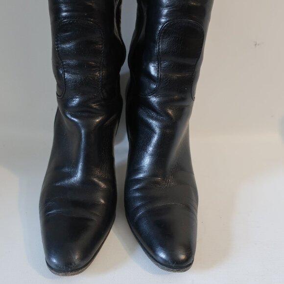 Women Gucci Black 100% Leather Alligator Croc Knee High Heel Designer Boots 6 - Picture 3 of 16